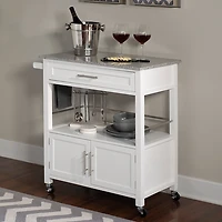 White Parker Granite Top Rolling Kitchen Cart