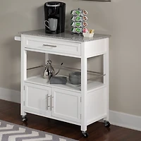 White Parker Granite Top Rolling Kitchen Cart