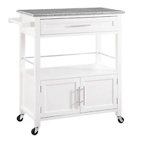 White Parker Granite Top Rolling Kitchen Cart