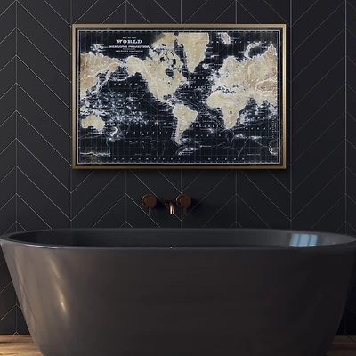 World Map on Black Framed Art Print