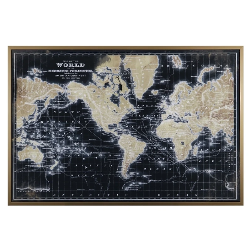 World Map on Black Framed Art Print