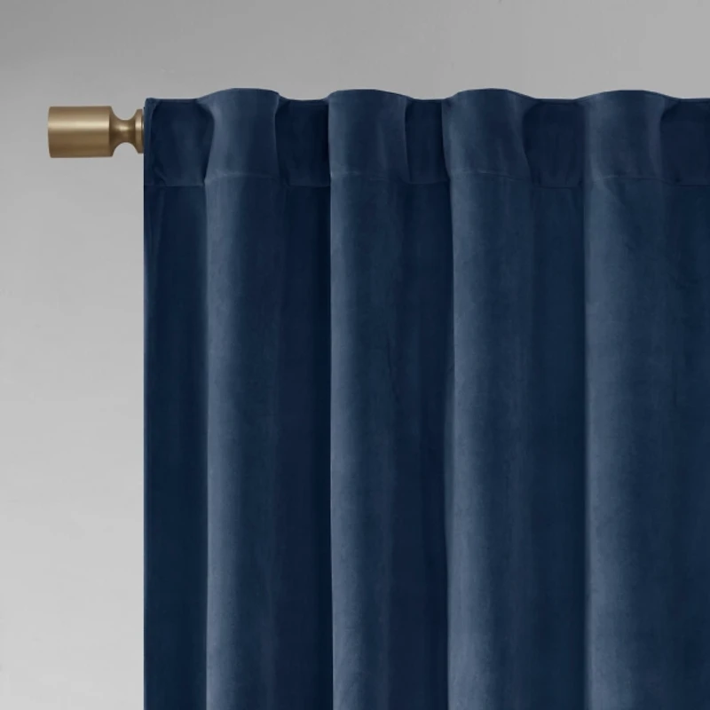 Navy Velvet Greta Curtain Panel Set, 84 in.
