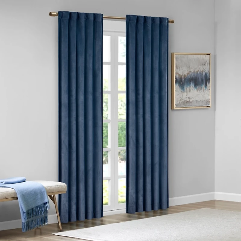 Navy Velvet Greta Curtain Panel Set, 84 in.