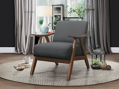 Gray Mid-Century Hazel Wood Frame Accent Chair