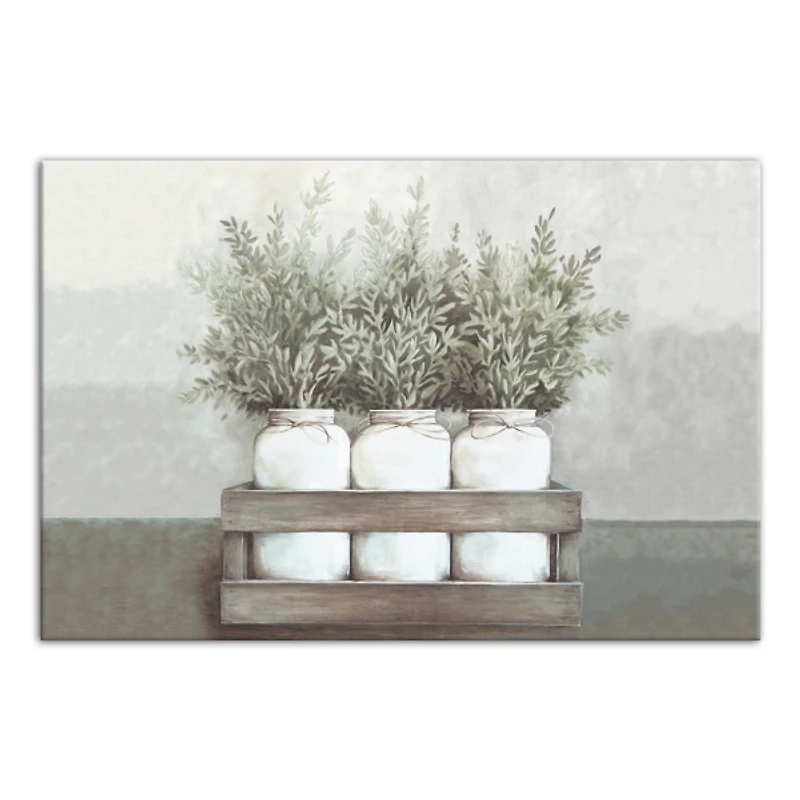 Horizontal Mason Jar Greenery Canvas Art Print