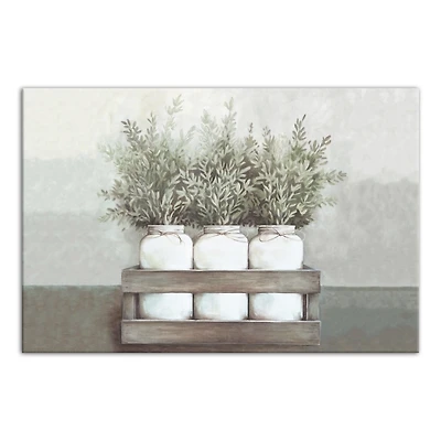 Horizontal Mason Jar Greenery Canvas Art Print