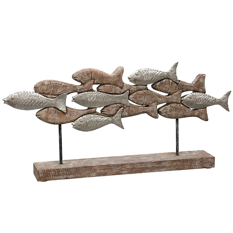 School of Fish Natural Wood Carved Sculpture