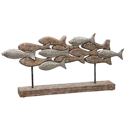 School of Fish Natural Wood Carved Sculpture
