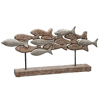 School of Fish Natural Wood Carved Sculpture