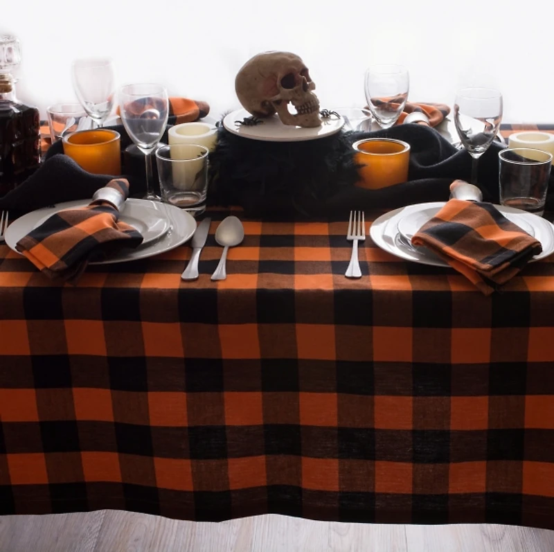 Orange and Black Buffalo Check Tablecloth