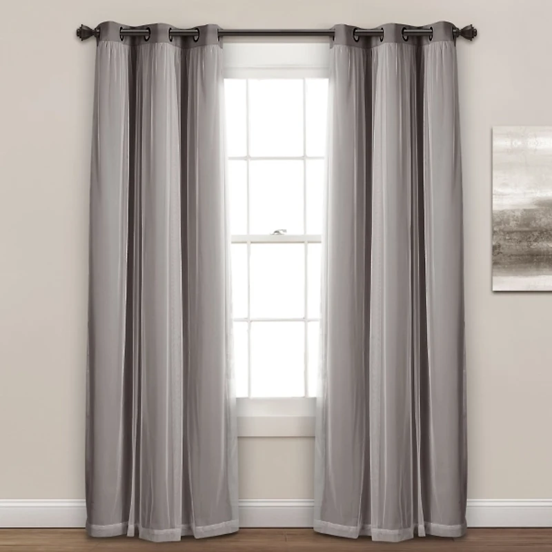 Gray Curtain Panel Set with Overlay, 95 in.