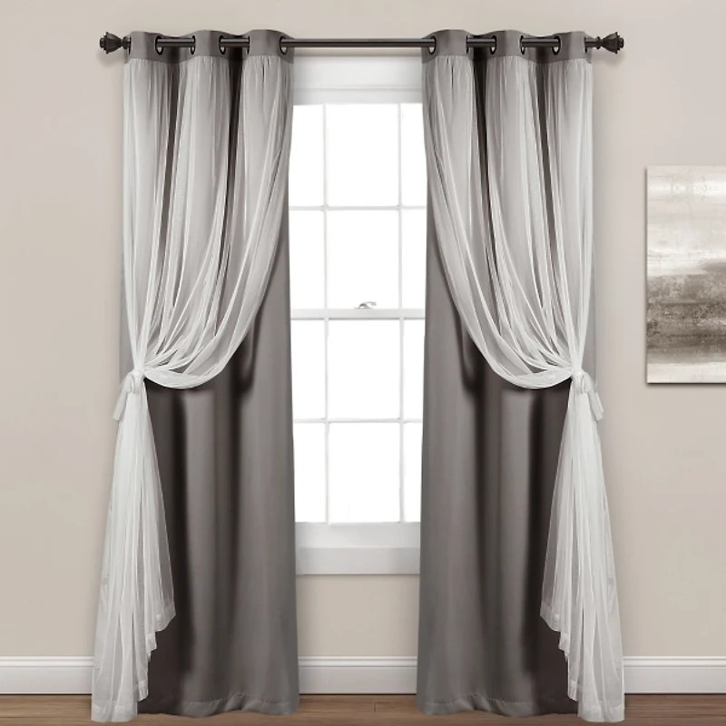 Gray Curtain Panel Set with Overlay, 95 in.