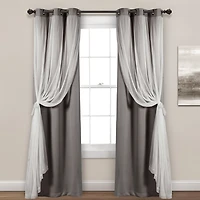 Gray Curtain Panel Set with Overlay, 95 in.