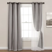 Gray Curtain Panel Set with Overlay, 95 in.