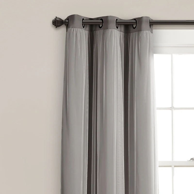 Gray Curtain Panel Set with Overlay, 95 in.