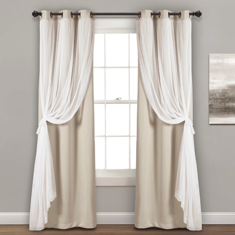 Wheat Curtain Panel Set with Overlay, 108 in.