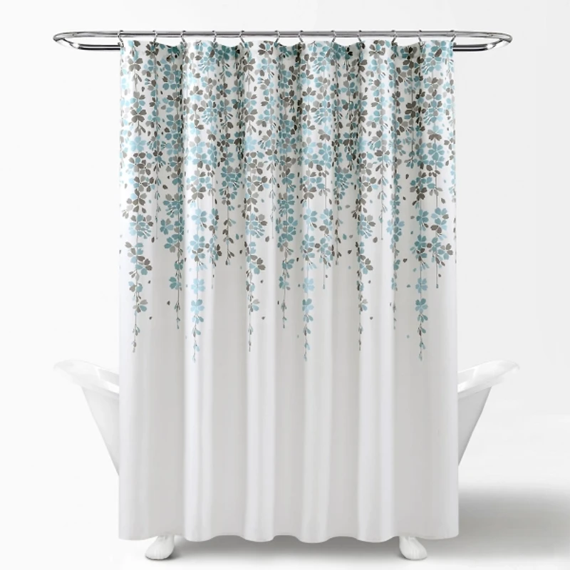 Blue and Gray Weeping Flower Shower Curtain