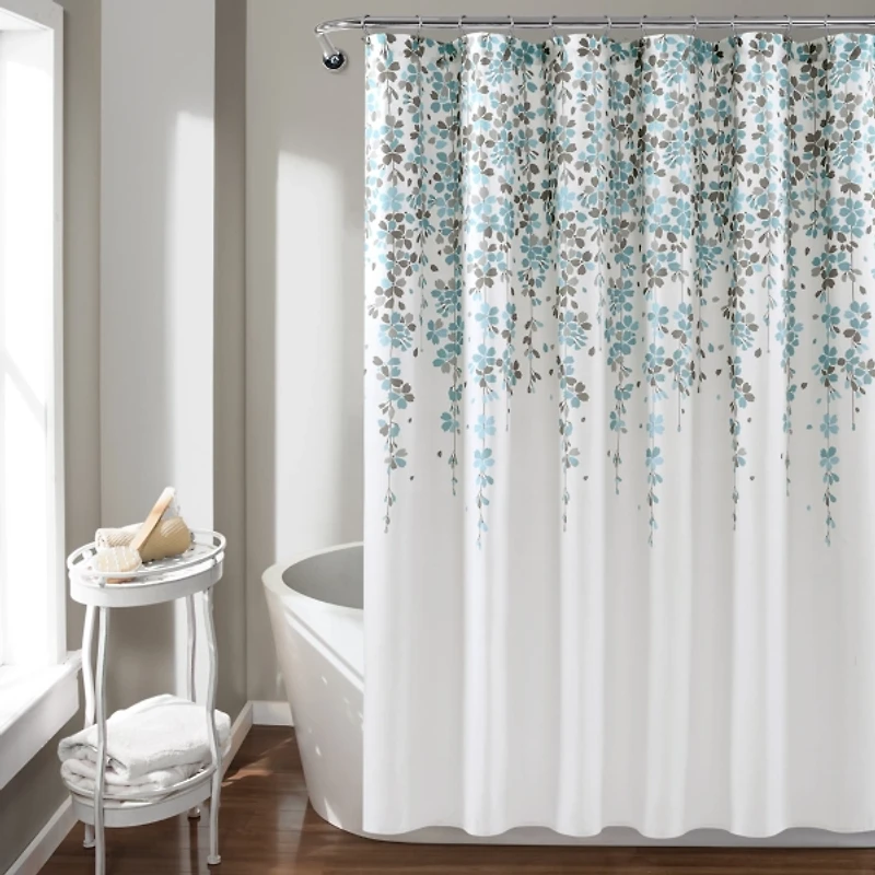 Blue and Gray Weeping Flower Shower Curtain
