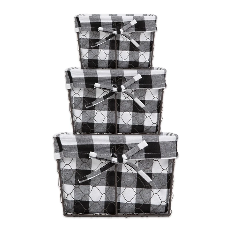 Chicken Wire and Buffalo Check Baskets, Set of 3