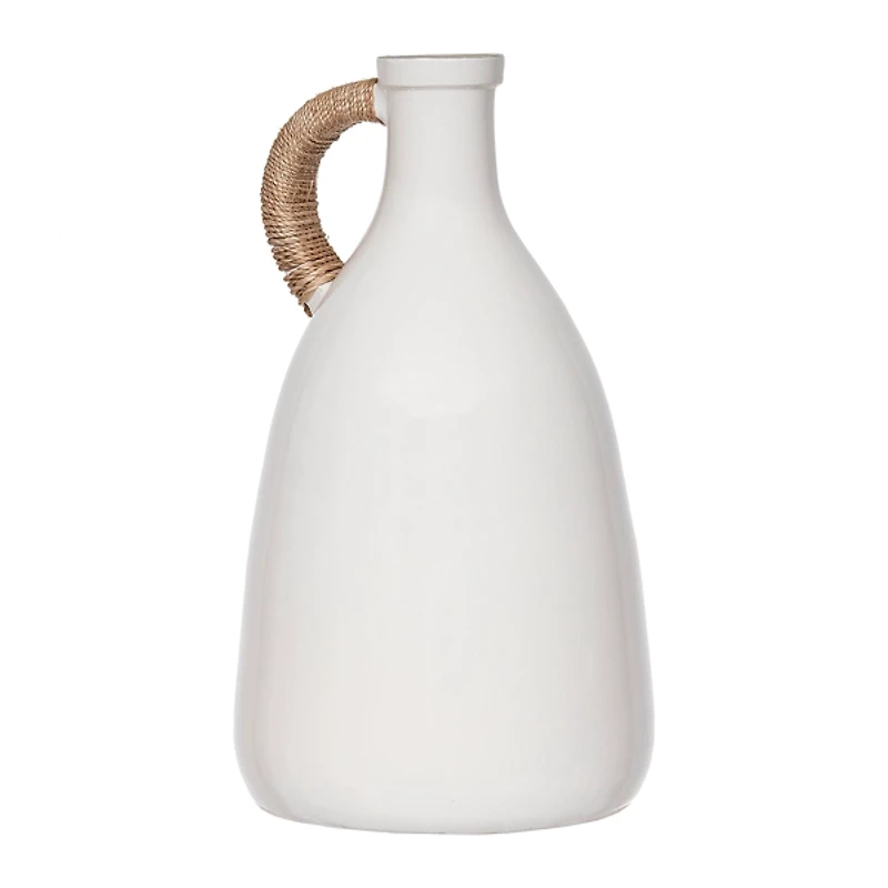 Tall White Jug Vase with Rope Handle