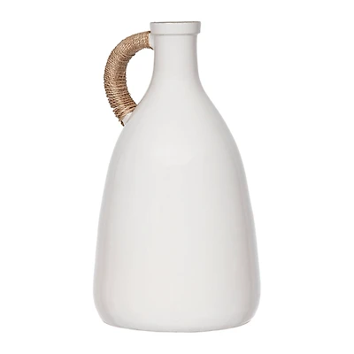 Tall White Jug Vase with Rope Handle