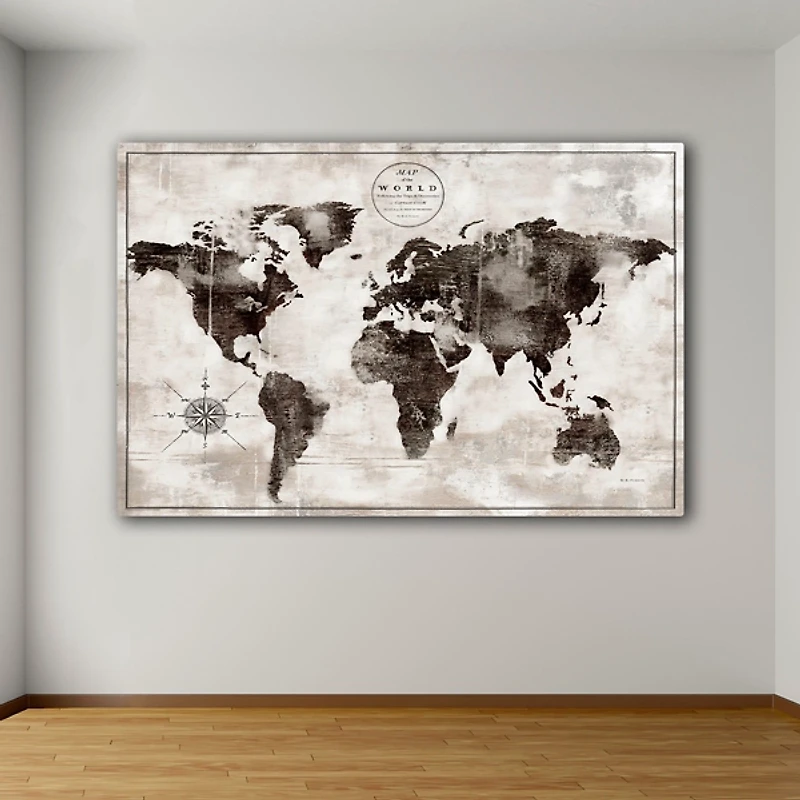 Black and White World Map Giclee Canvas Art Print