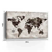 Black and White World Map Giclee Canvas Art Print