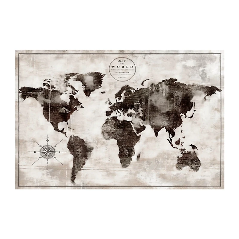 Black and White World Map Giclee Canvas Art Print