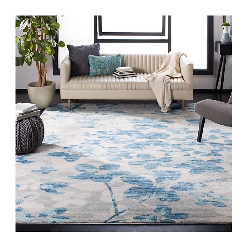 Gray and Blue Everley Floral Rug, 8x10