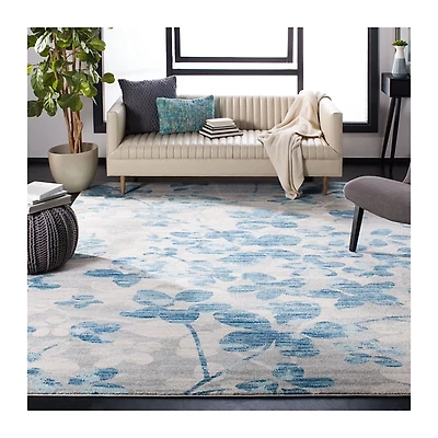 Gray and Blue Everley Floral Rug, 8x10