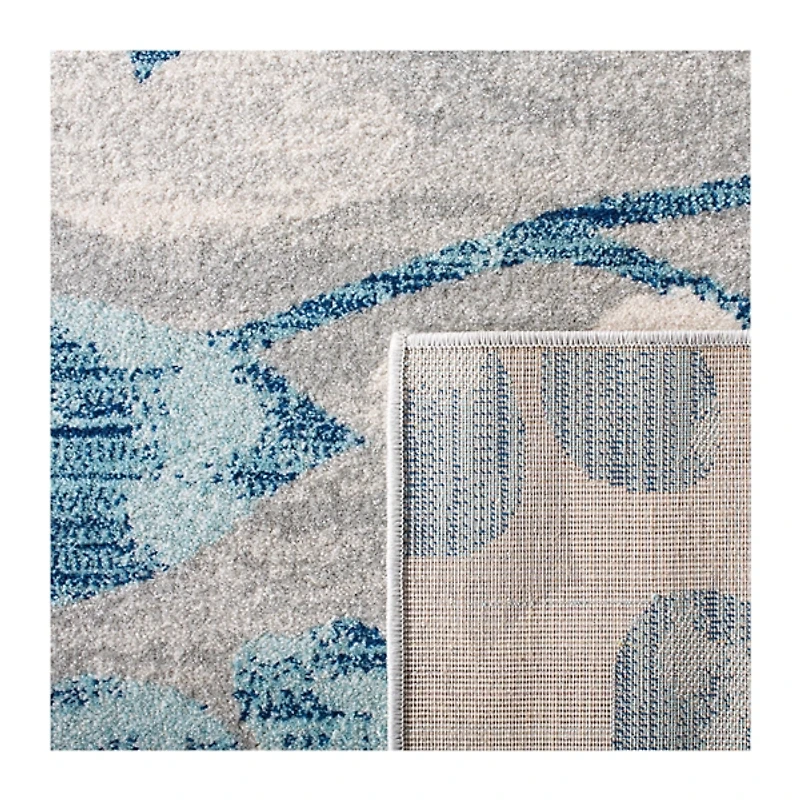 Gray and Blue Everley Floral Rug, 8x10