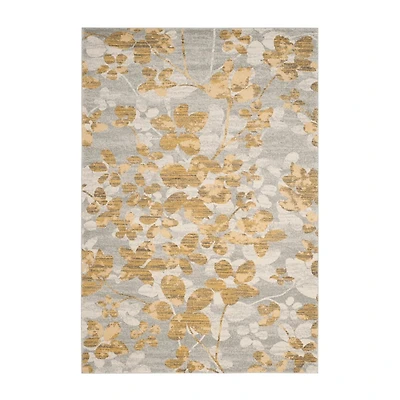 Gray and Gold Everley Floral Rug, 5x7