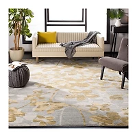Gray and Gold Everley Floral Rug, 8x10
