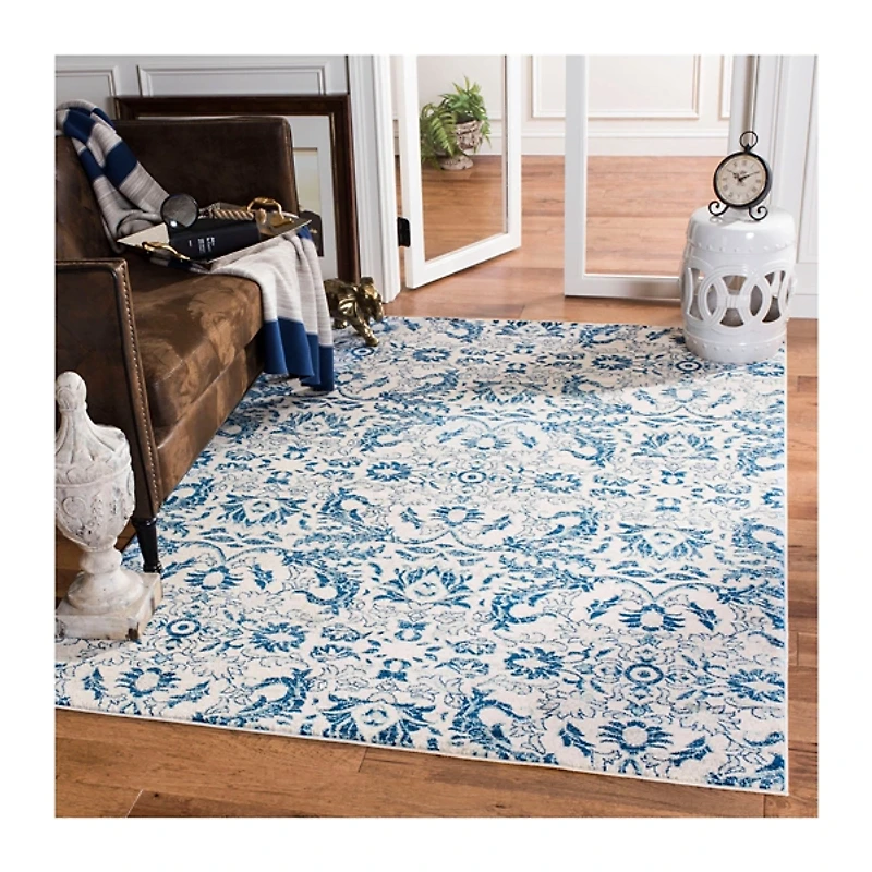 Blue and Ivory Everley Frieze Rug, 5x7