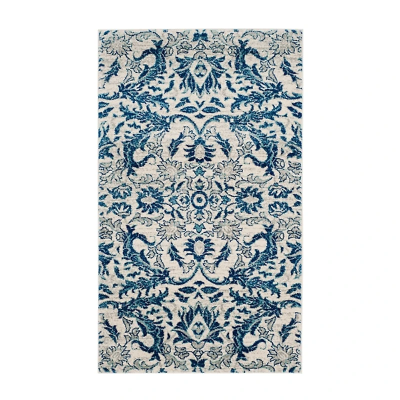 Blue and Ivory Everley Frieze Rug, 5x7
