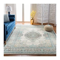 Gray and Blue Everley Medallion Rug, 8x10