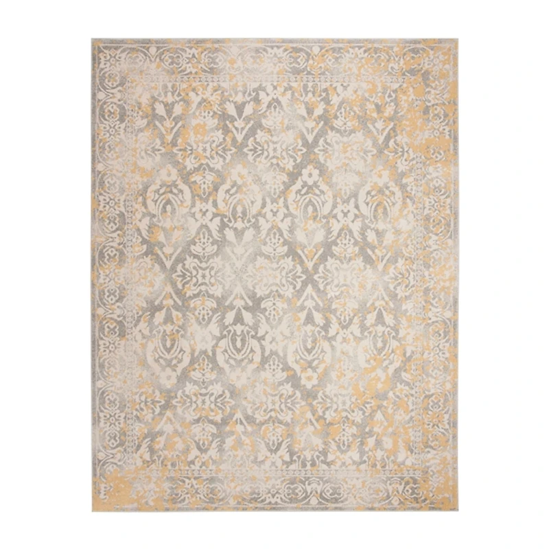 Gray and Ivory Everley Damask Rug, 8x10