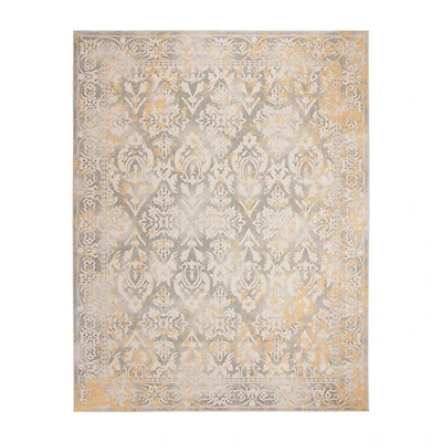 Gray and Ivory Everley Damask Rug, 8x10