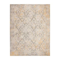 Gray and Ivory Everley Damask Rug, 8x10