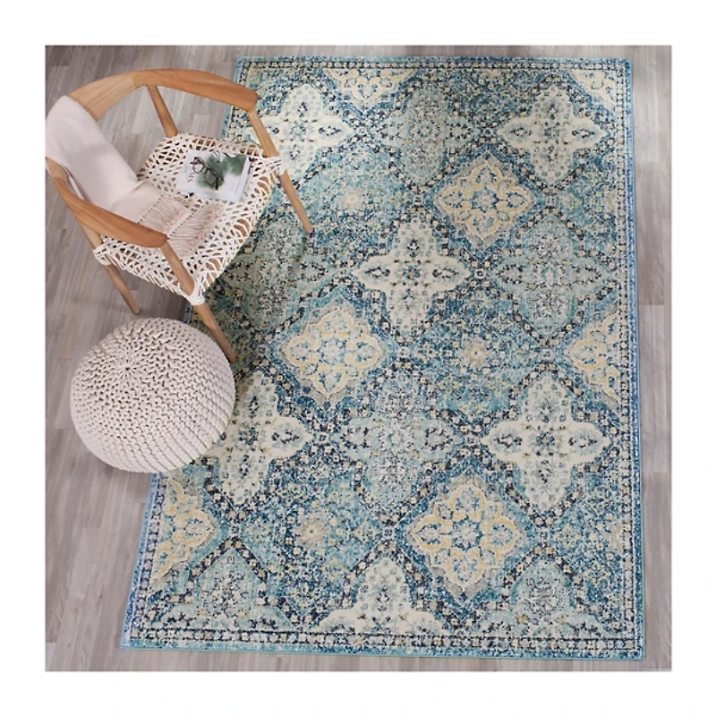 Blue and Ivory Everley Tile Rug