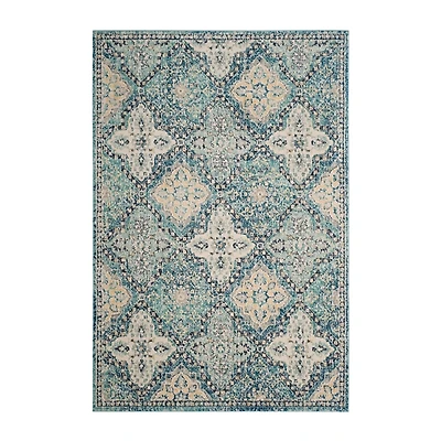 Blue and Ivory Everley Tile Rug, 5x7