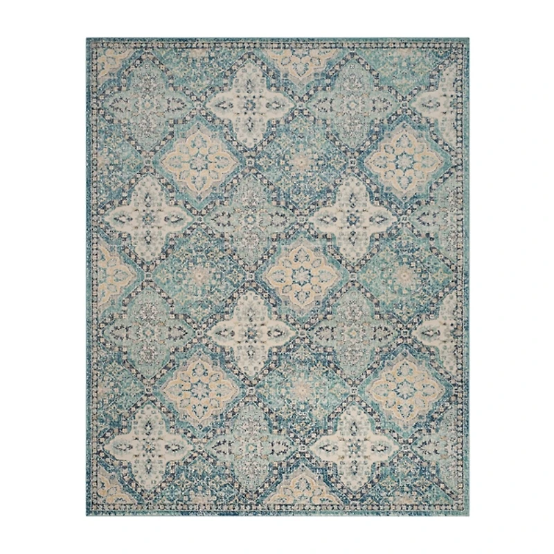 Blue and Ivory Everley Tile Rug, 8x10