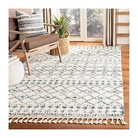 Cream and Blue Bergen Weathered Fringe Rug