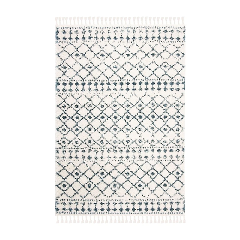 Cream and Blue Bergen Weathered Fringe Rug