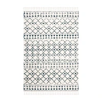 Cream and Blue Bergen Weathered Fringe Rug