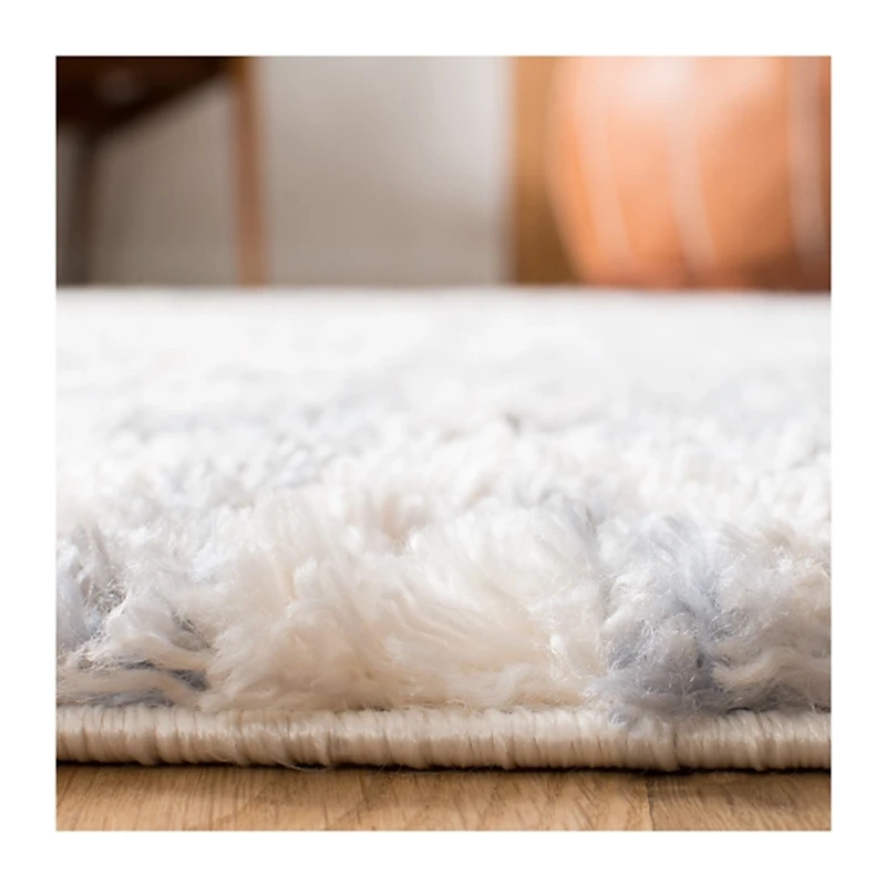 Cream and Navy Moroccan Fringe Shag Rug, 8x10