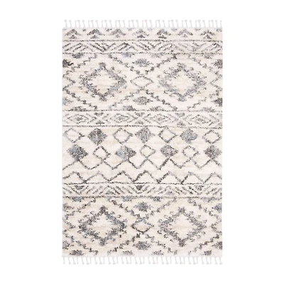 Cream and Navy Moroccan Fringe Shag Rug, 8x10
