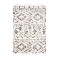Cream and Navy Moroccan Fringe Shag Rug, 8x10