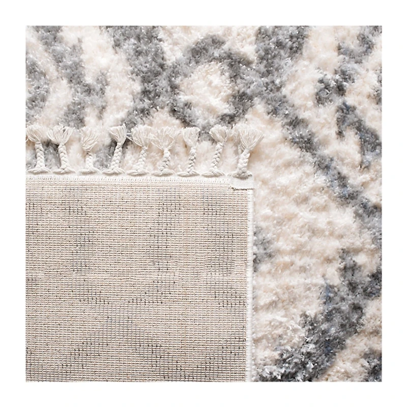 Cream and Gray Bergen Tribal Fringe Shag Rug