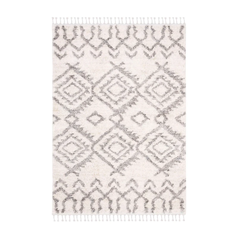 Cream and Gray Bergen Tribal Fringe Shag Rug